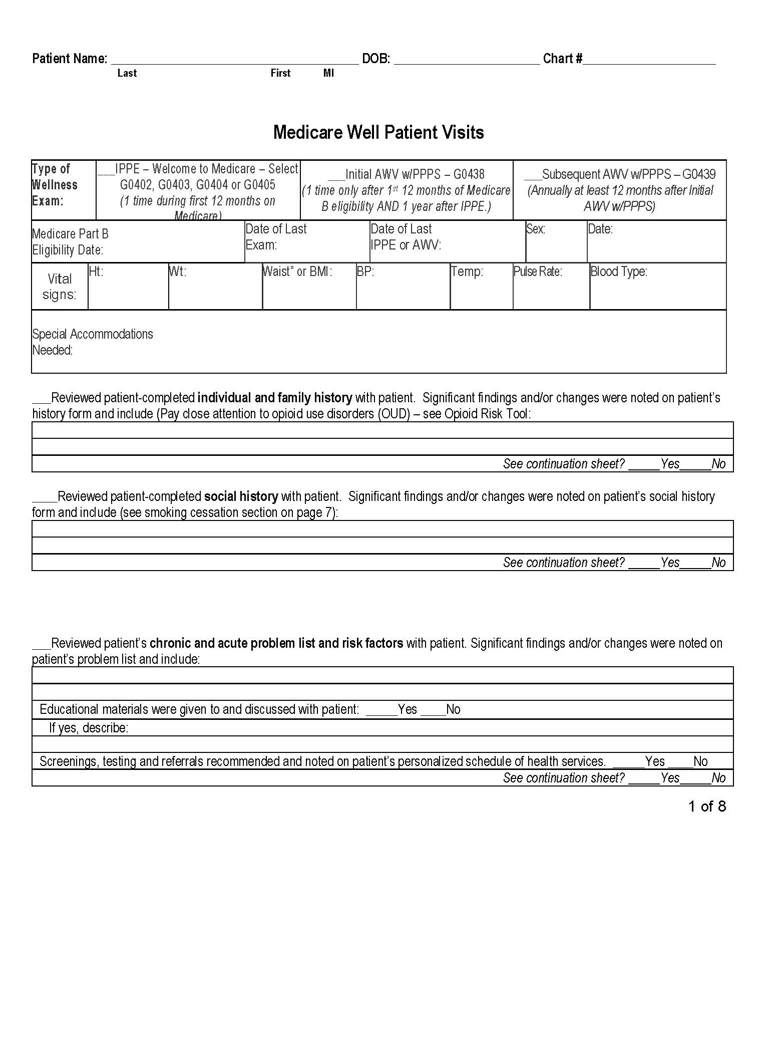 Printable Annual Wellness Visit Template